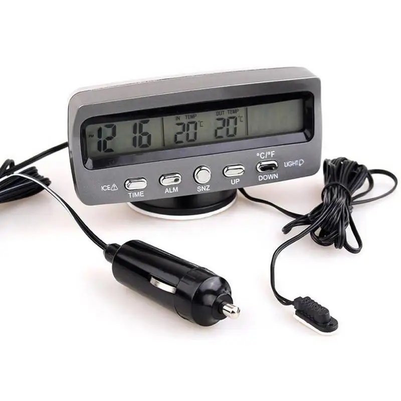 

3-in-1 Multifunctional Car Clock ABS Material Clock With LCD Display LED Backlit Indoor Outdoor Thermometer Voltmeter Car Clock