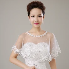 Элегантный горный хрусталь искусственный жемчуг Обёрточная бумага аппликация край лето Sheer короткий плащ свадьбы свадебная фата Up Shawl подарки ручной работы