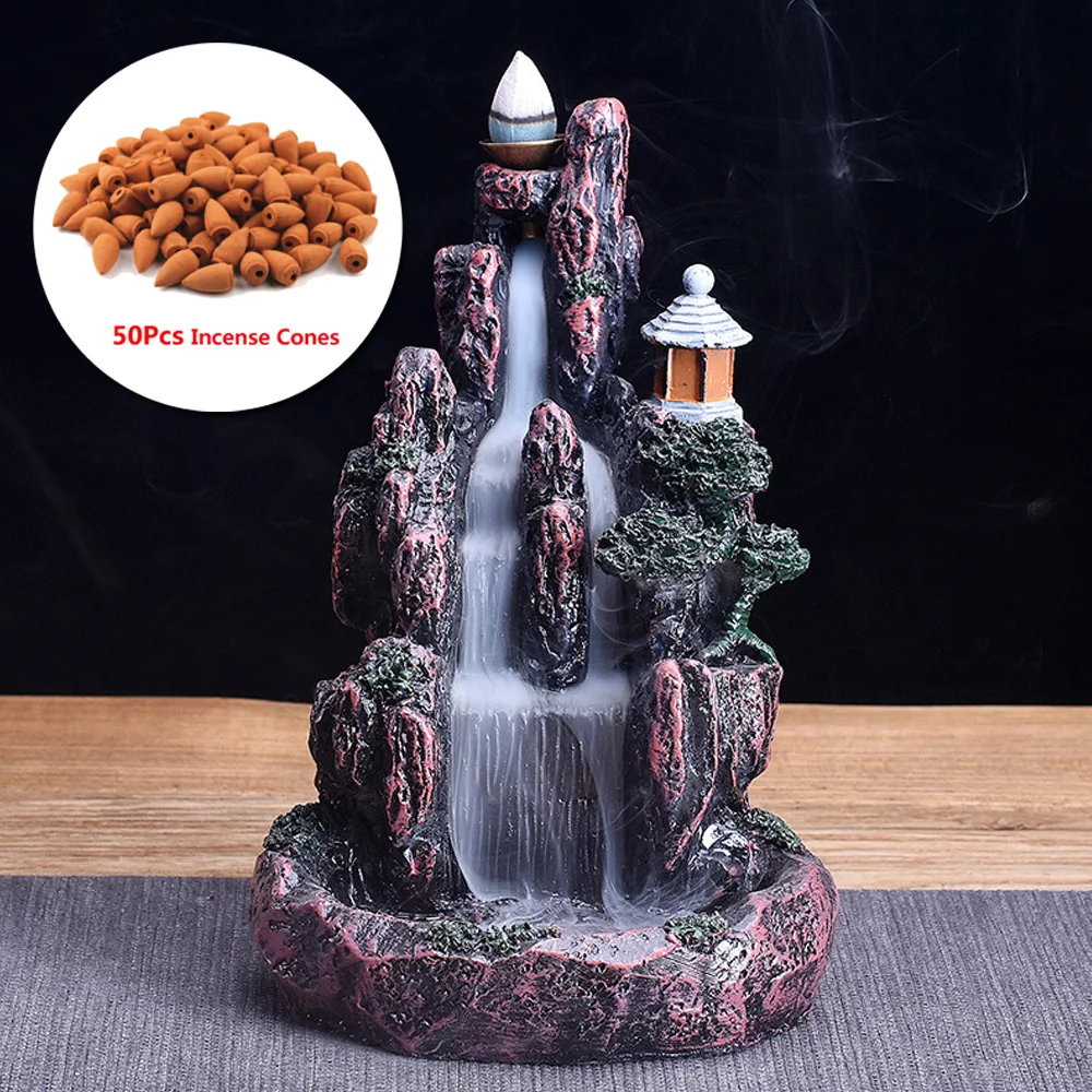 

Resin Artificial Mountain Smoke Waterfall Backflow Incense Burner Censer Part UK