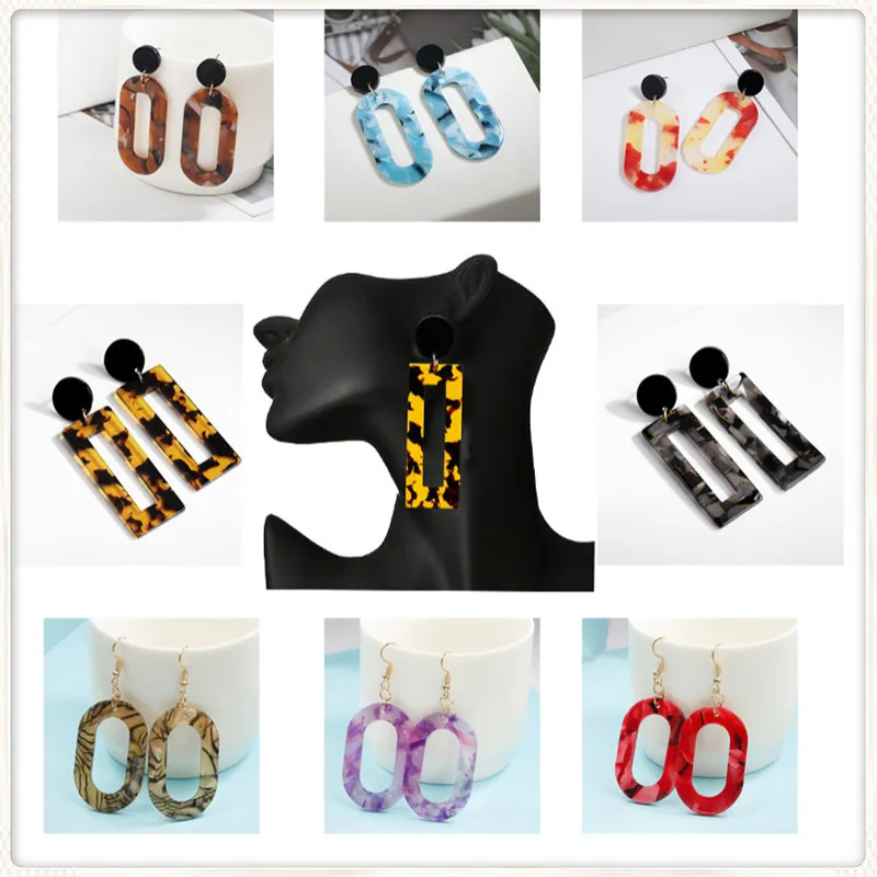 

New Fashion Turtle Color Leopard Acrylic Acrylic Print Acid Leaf Geometric Square Circle Long Drop Earrings For Woman