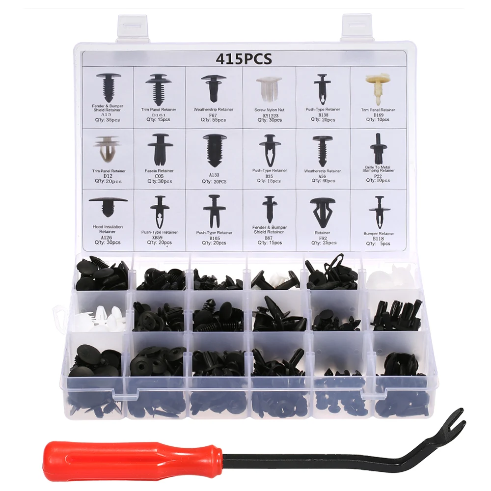 

Car Retainer Clips & Plastic Fasteners Kit Auto Fastener Clips with Clips Removal Tool 415PCS 18 Sizes Car Push Pin Rivet Trim