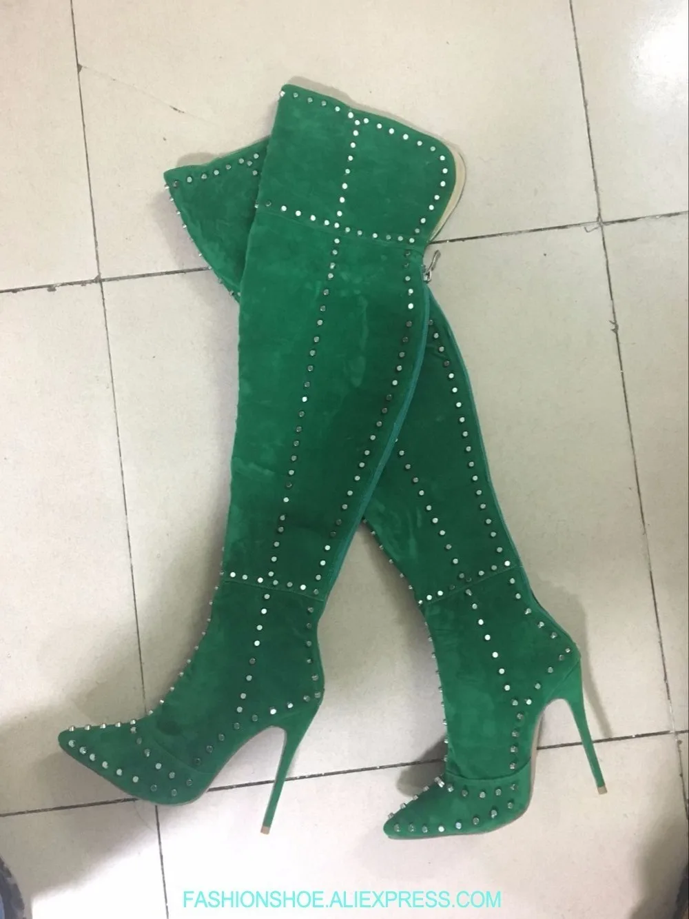 

real photos fashion women winter over knee high heel thigh high boots spike rivets custom make other color plus size woman boots