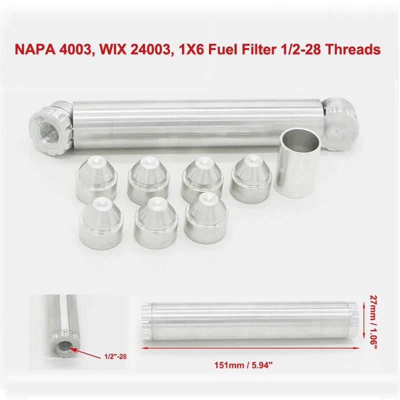 

For Car Aluminum NAPA 4003 WIX 24003 FUEL TRAP/SOLVENT Filter 1/2-28 Threads (OD: 1.050" +/-0.05", Overall Length: 6"+/-0.05")