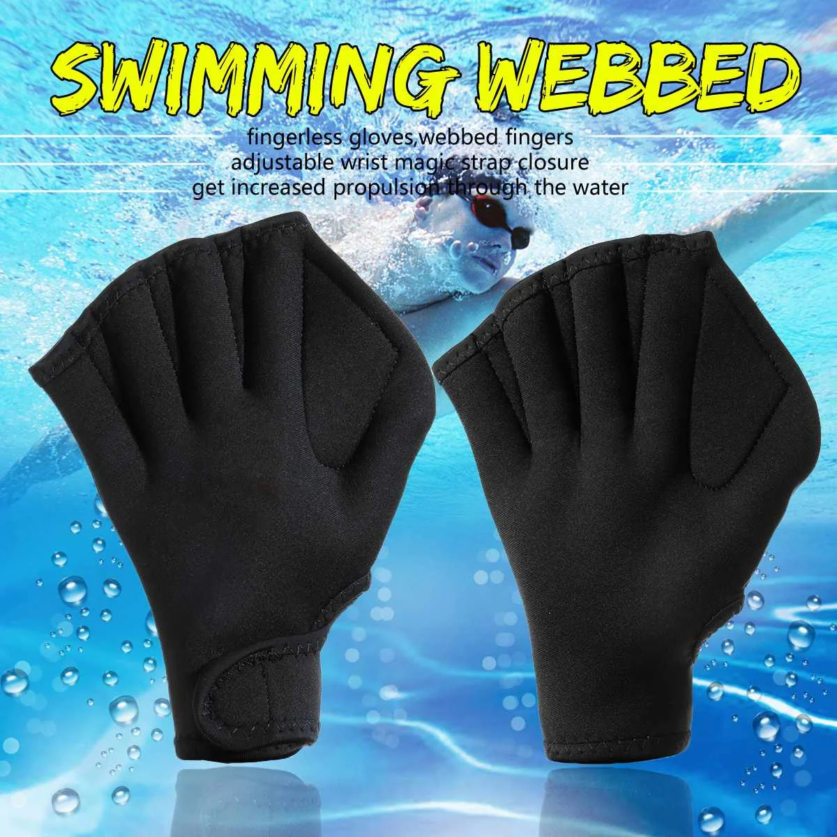 

1 Pair Swim Webbed Gloves Hand Fins Swimming Flippers Webbed Paddles Diving Training Tool For Adult Children 400x300mm