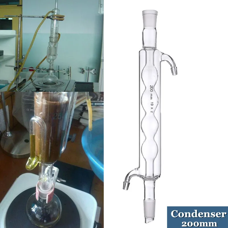 200 мм 19x2 Соединительный стеклянный конденсатор Spherica, химический конденсатор в катушке, лабораторный комплект стеклянной посуды, конденсаторная трубка, прозрачная конденсаторная трубка