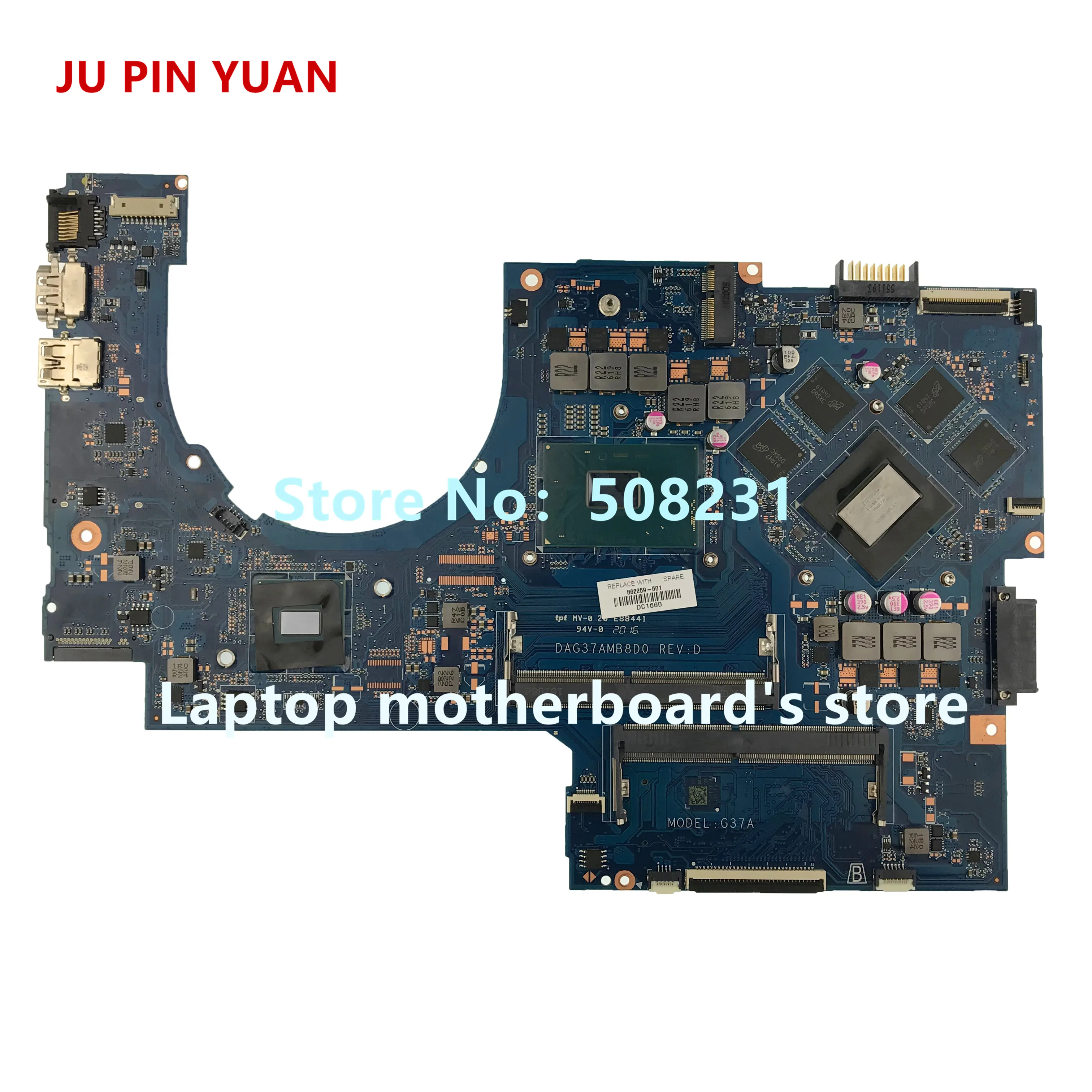 Ju pin yuan 862259-601 862259-001 аккумулятор большой емкости G37A DAG37AMB8D0 для женщин по hp ноутбук 17-W 17T-W материнская плата 965 м 4 Гб i7-6700HQ полностью протестирована