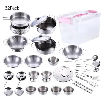 

Children Pretend Play Toys - Boy and Girl Cooks Stainless Steel Play House Kitchen Toys - Kitchen Set For Baby