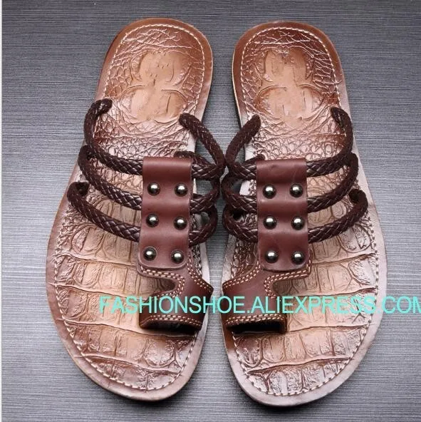 

Cow Leather Flip flops Summer Beach Leisure Slippers Korean Beach Sandals for men