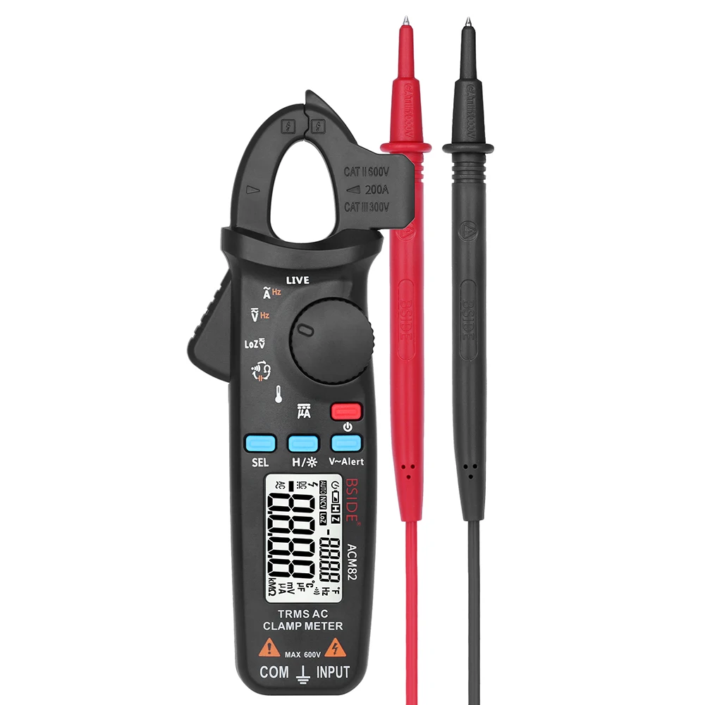 

Bside ACM82 Digital True RMS Mini Clamp Meter Auto Range 0.001A Current Test Hz Temp Ohm uF V-alert Live Check with Pocket Clip