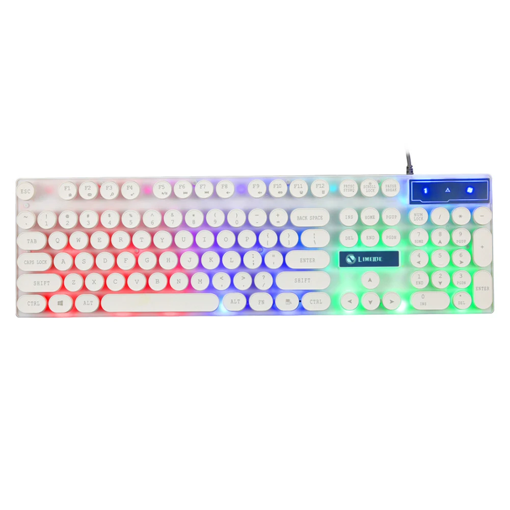 

Vintage Glowing Round Button Wired Mechanical Gaming Keyboard Round Glowing Keycap Metal Panel Backlit USB Wired Keyboard