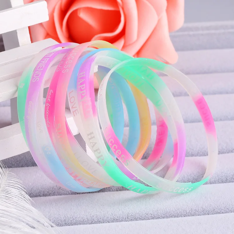 Child Luminous Silicone Bracelet Candy-Colored Letters Movement Bracelet Fashion Printing Rubber Wrist Strap 10PCS Baby Jewelry Bracelet Jewelry
