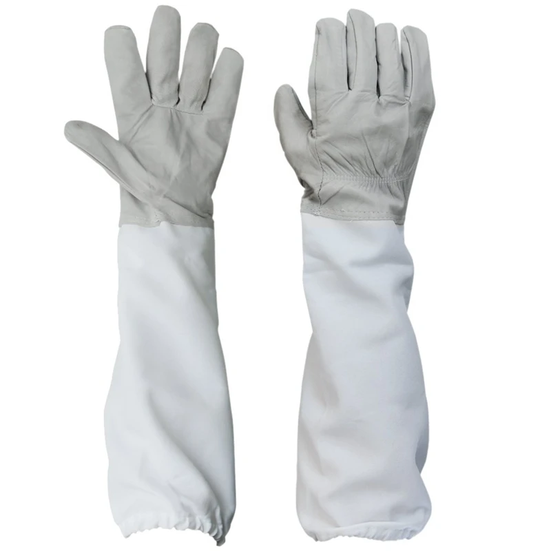 

1 Pair of Gloves with Protective Sleeves ventilated Professional Anti Bee for Apiculture Beekeeper - gray and White