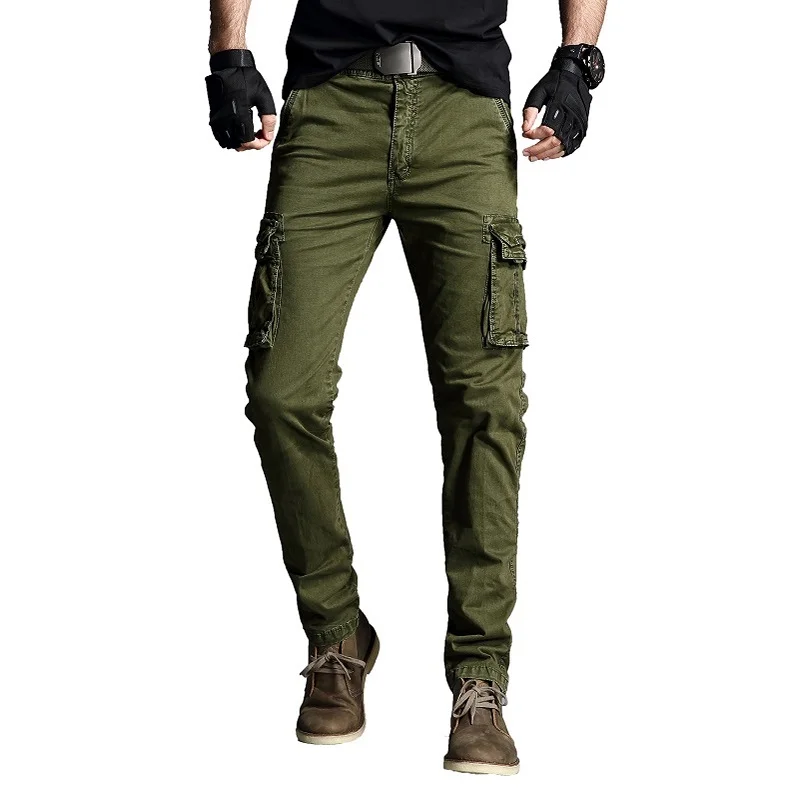 Vogue Man 2019 Pant Cotton Stretch Cargo Trouser Military Style Straight Many Pocket Army Green Blue Khaki Black Cargo Pant Male