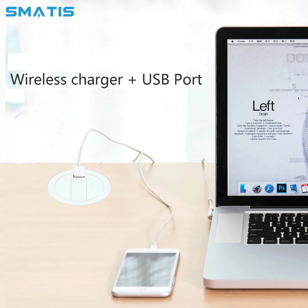USB Desktop Fast Embed Wireless Charger Furniture Office Table Desk Mounted Quick Charging Pad for iPhone X XS Max 8P Samsung S9