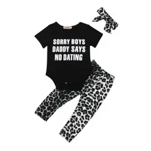 Одежда для новорожденных девочек 0-24 месяцев, комбинезон+ леопардовые штаны, комплект повседневной одежды из 3 предметов