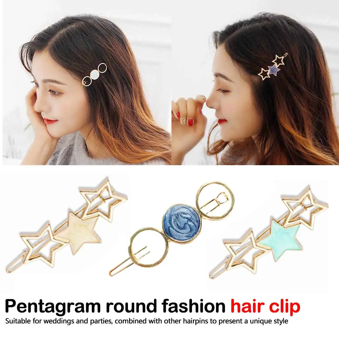 

2019 Women Round Star Alloy Hair Clip Head wear Headband Hairpin Barrette Korean