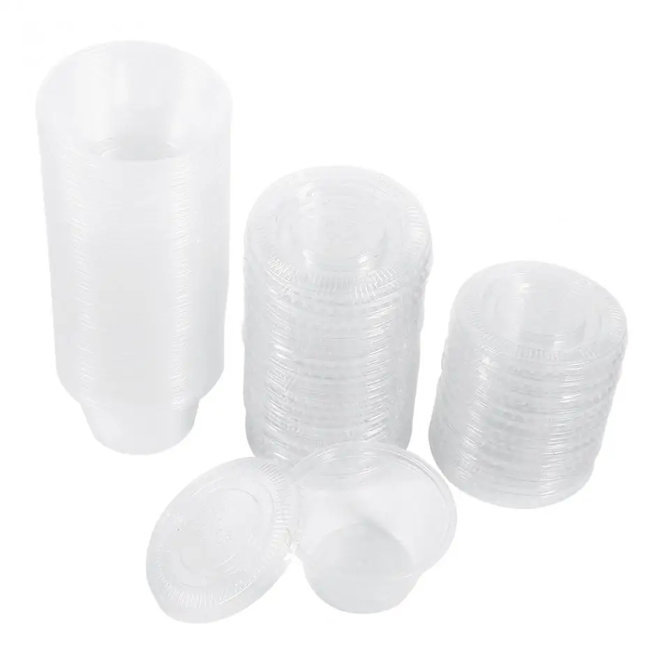 

Top Quality 50pcs Disposable Plastic Clear Sauce Chutney Cups Boxes With Lid Food Takeaway Hot Accessories