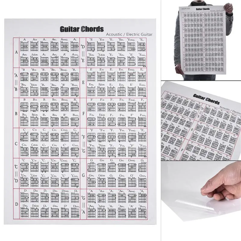 

24"/ 12" Acoustic Electric Guitar Chord Scale Chart Poster Tool Lessons Music Learning Aid Reference Tabs Chart
