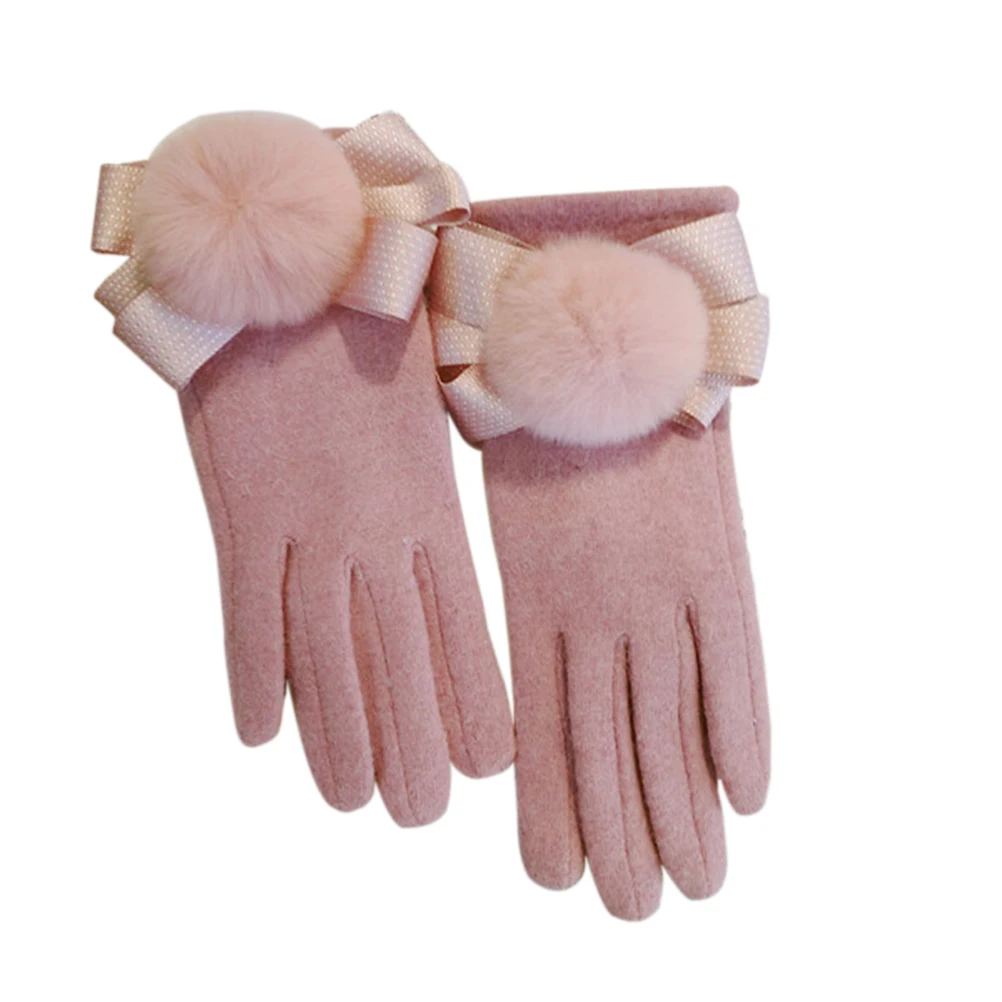 1 Pair Cute Pink Korean Version Touch Screen Five Fingers Gloves for