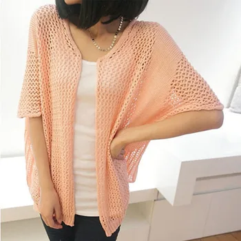 

2019 Summer New Women Solid Hollow Out Loose Cardigans Sweaters Batwing Sleeve Shawl Sweaters Coat