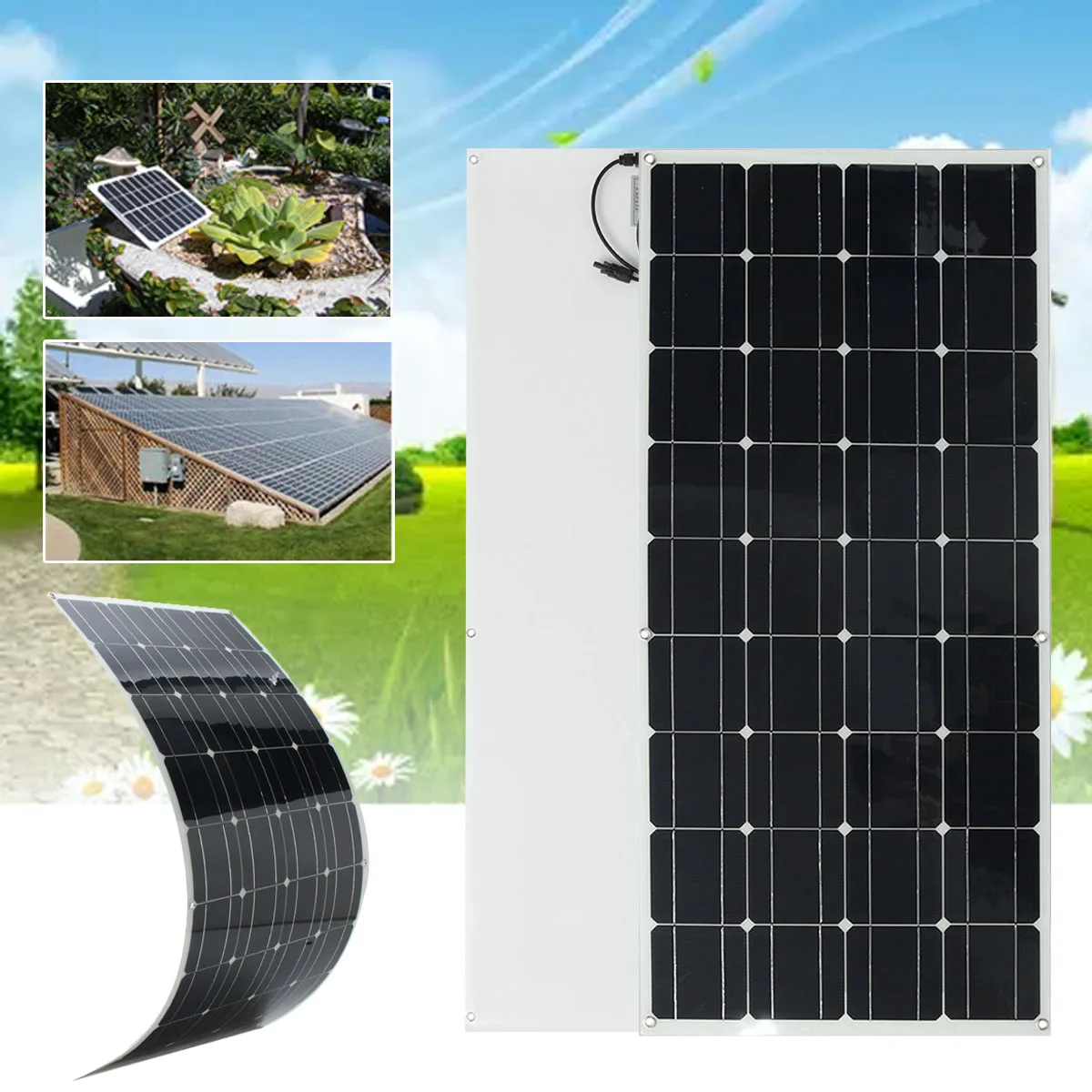 

LEORY 120W 12V Solar Panel Monocrystalline Semi Flexible Battery Charger Solar Cell DIY Module For Car Battery Sunpower