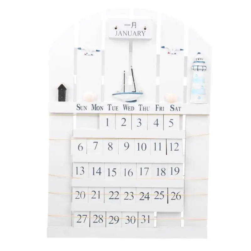 

Mediterranean Style Wooden Perpetual Calendar DIY Wall Hanging Calendar