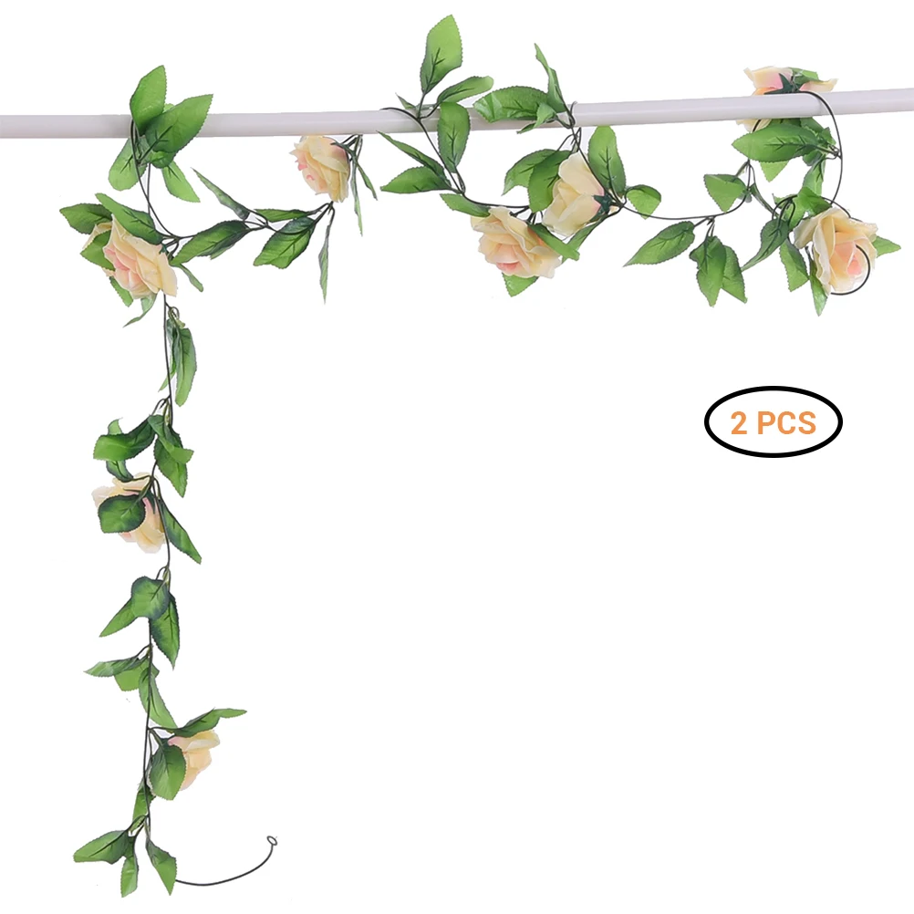 

2Pcs Artificial Rose Flower Rattan Garland Wall Hanging Rose Vine For Home Wedding House Decoration