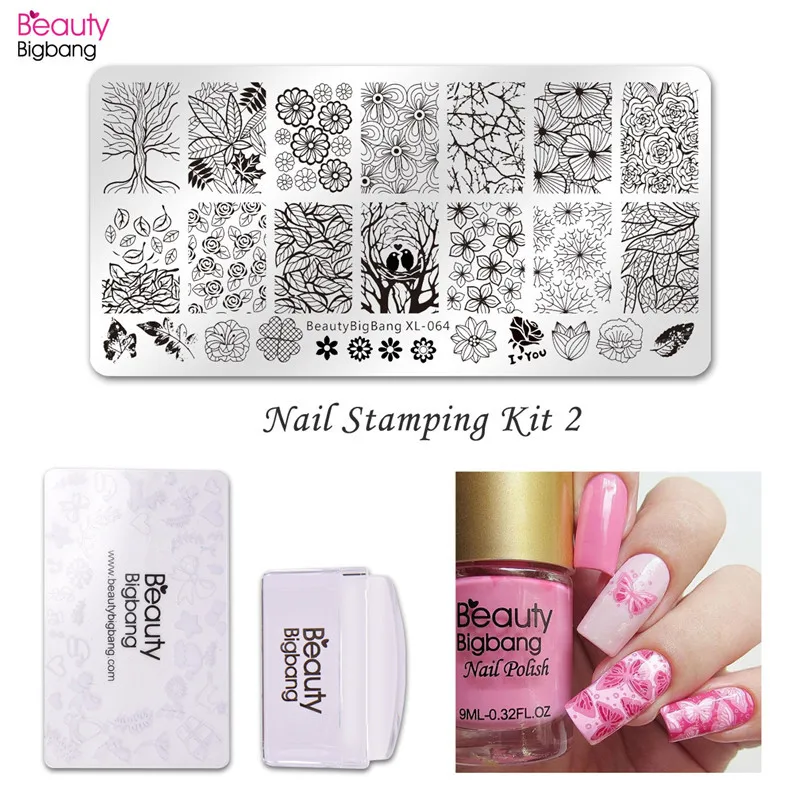 

BeautyBigBang 4Pcs/Set Nail Stamping Starter Kit Water Marble Nail Stamping Plate with Clear Jelly Stamper Stamping Polishes set