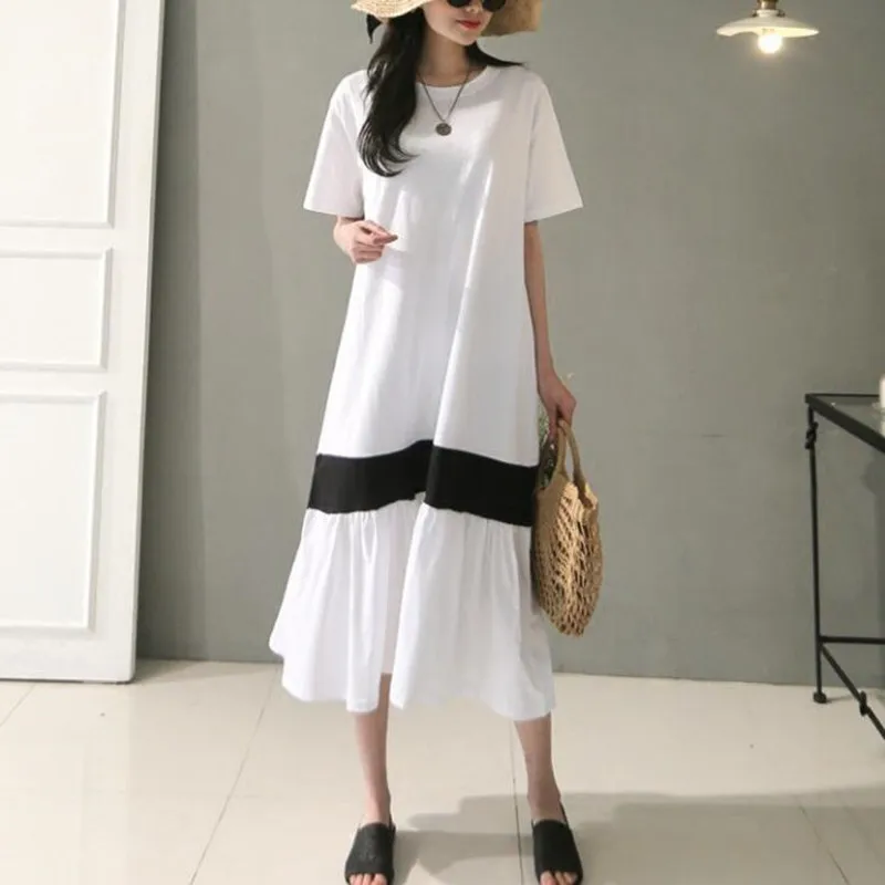 

White woman dress 2019 spring summer korean womens dresses short sleeve streetwear kawaii dress plus size harajuku shirt dress