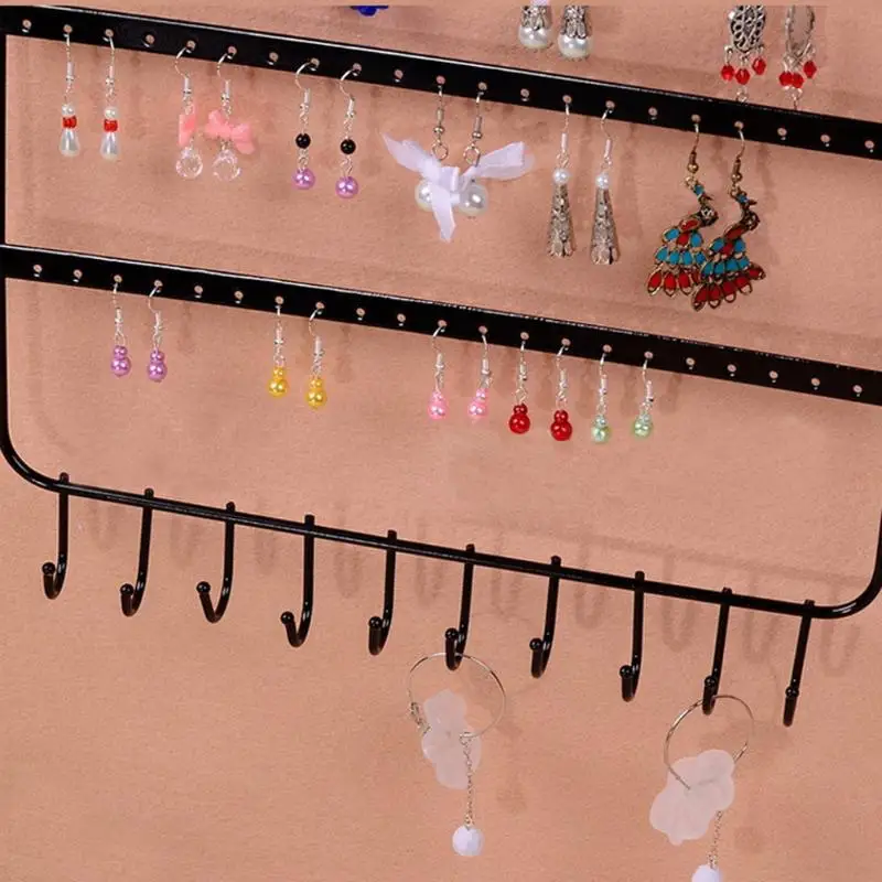 66 Holes 10 Hooks Wall Earring Jewelry Organizer Wall Earring Organizer Hanging Holder Necklace Display Stand Rack Holder