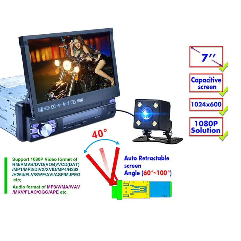 Perfect 1 Din Car Radio Android 7 Inch Car DVD Player Stereo Telescopic Screen Car MP5 Quad-core System GPS Navigation WIFI Player 5