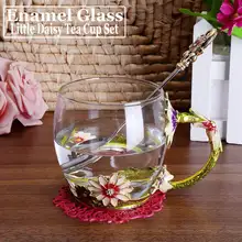 Новинка, эмалированная кофейная чашка, кружка, цветочный чай, стеклянные чашки с ручкой для горячих и холодных напитков, с крышкой и салфеткой