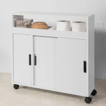

SoBuy BZR02-W, Version Bathroom Toilet Paper Roll Holder, Bathroom Storage Cabinet Cupboard on Wheels
