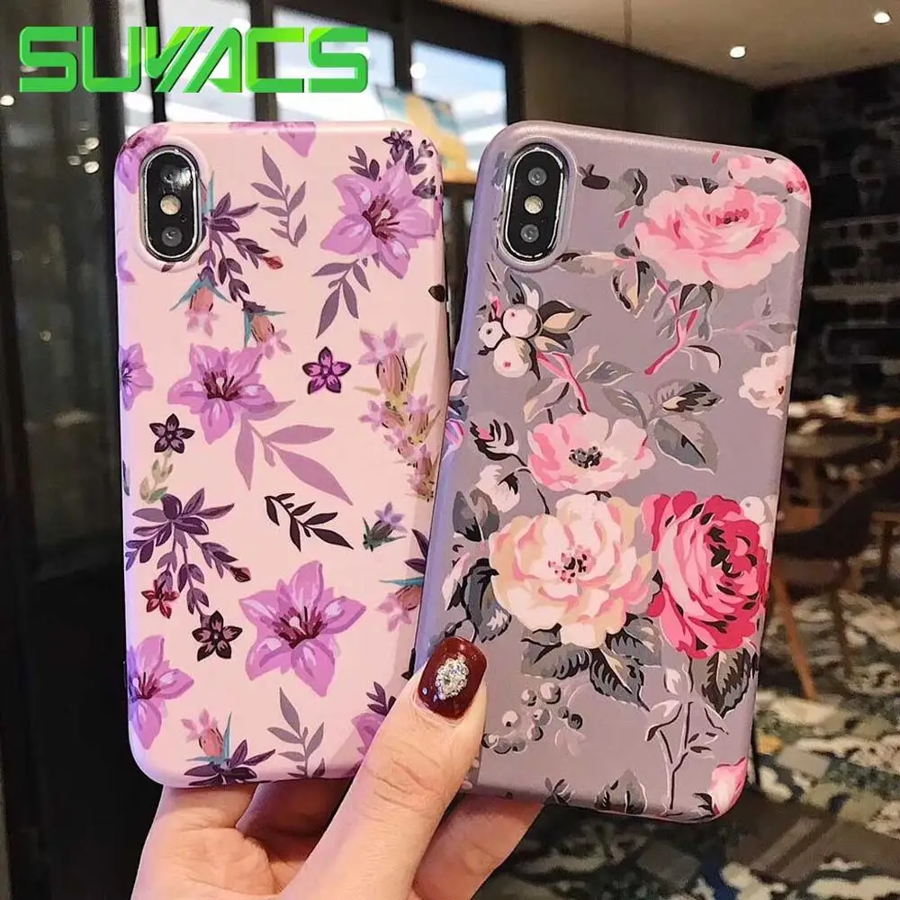 

SUYACS Retro Matte Flowers Case For iPhone XR XS Max X 8 7 Plus 6 6S Plus Full Body Beautiful Soft IMD Phone Back Cover Gift