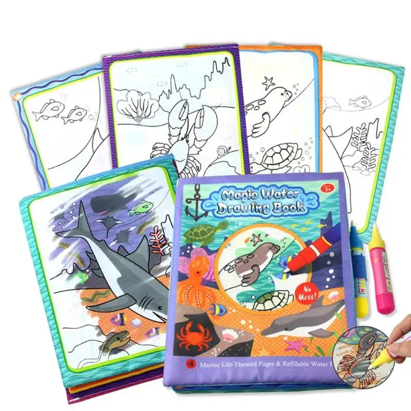 

Magic Kids Water Drawing Book with Magic Pen Children Coloring Book Water Animals Painting Educational Learning Toys