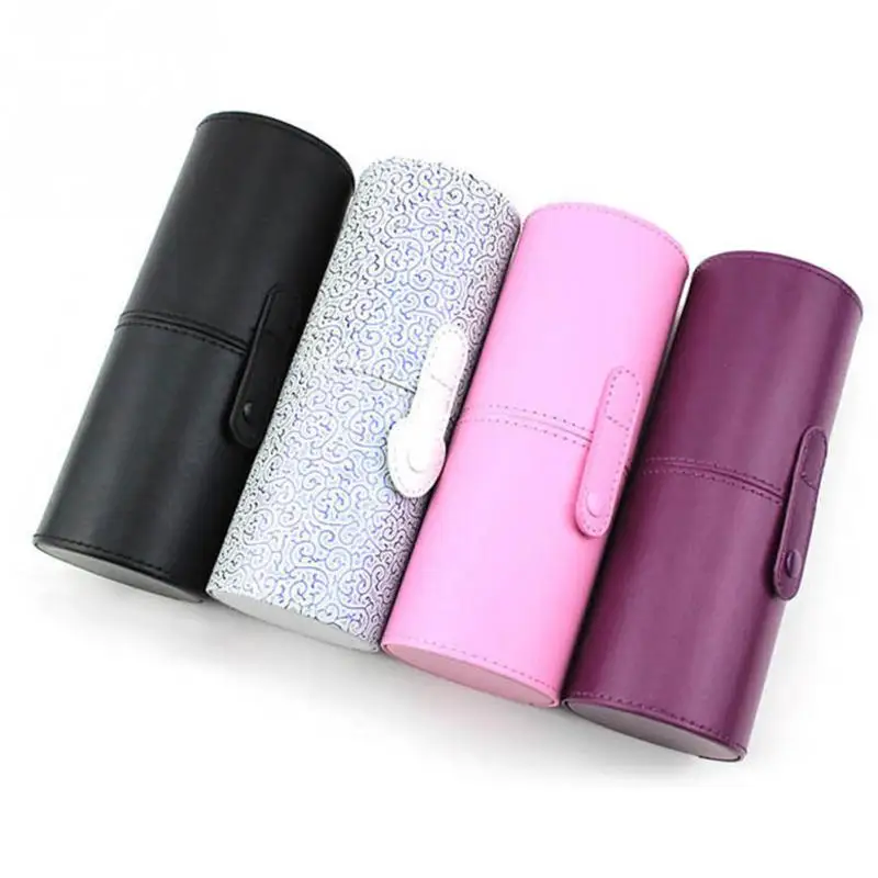 1 قطعة السفر الأزياء بو حقيبة منتجات تجميل جلدية حالة 17.6*6.8 سنتيمتر برميل شكل فرشاة للمكياج حامل حقيبة أدوات الزينة صندوق تخزين منظم