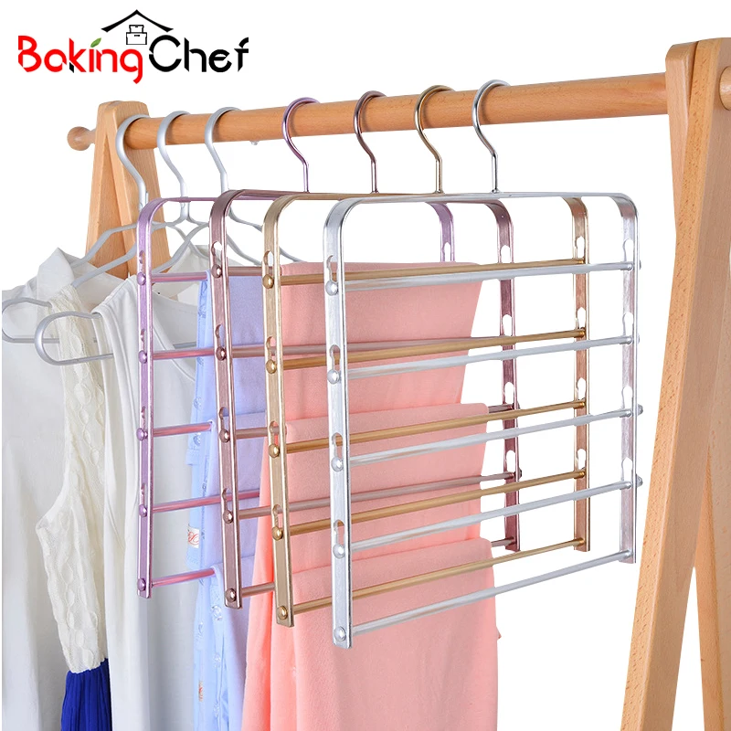 BAKINGCHEF متعددة وظيفة معلاق للسروال الألومنيوم سبائك الملابس وشاح السراويل رف خزانة خزانة الفضاء توفير التخزين حاملي
