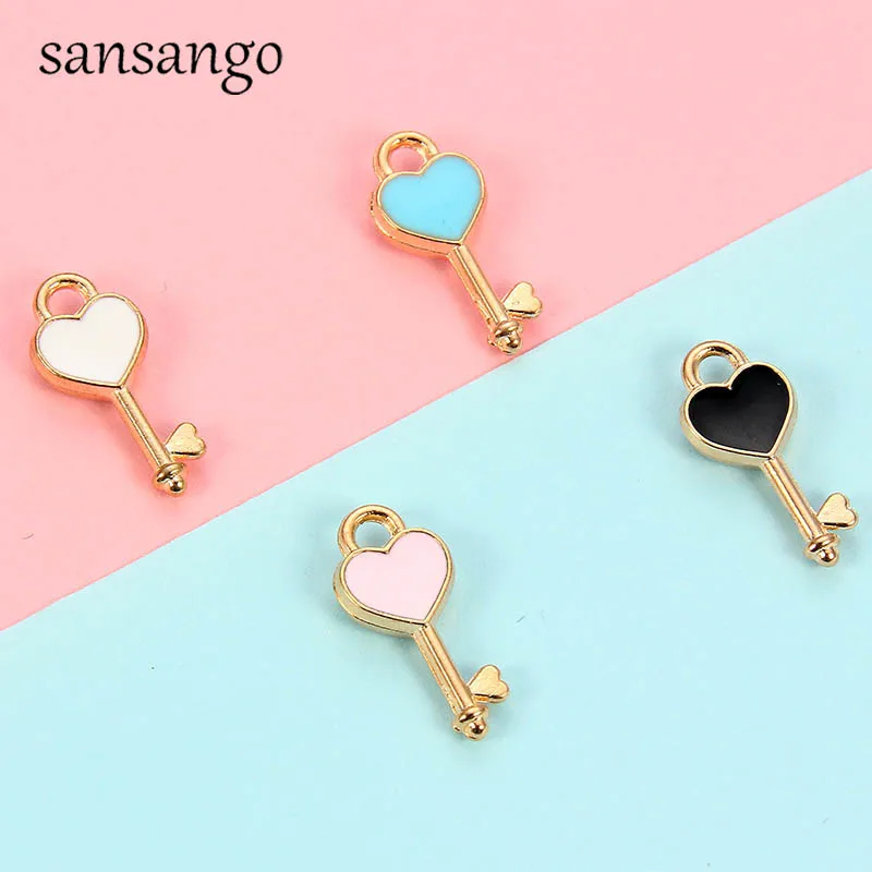 

10pcs Drop Oil Key/Love Heart Alloy Charms Pendant For Jewelry Accessories DIY Bracelet Necklace Cute Keychain Earrings Gift