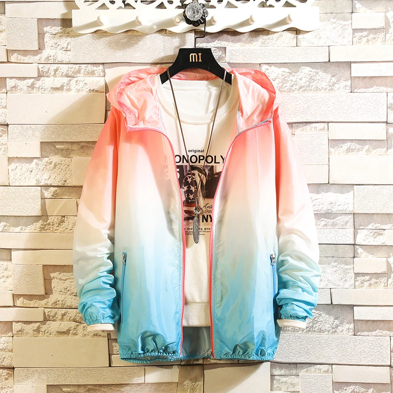 

Summer New Thin Jacket Men Fashion Color Printing Casual Hooded Jacket Man Streetwear Hip Hop Loose Bomber Jacket S-3XL