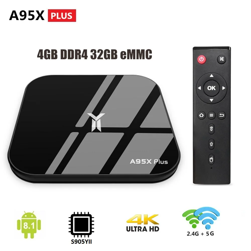 A95X плюс S905YII 4 K HD TV Box Android 8,1 4 Гб LPDDR4 32 ГБ памяти на носителе eMMC компьютерной приставки к телевизору USB флэш-накопитель 2,4/Wi-Fi 5 ГГц Wi-Fi, Bluetooth