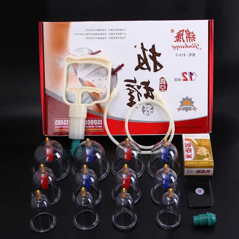 12 pieces Suction Cups jar Acupunture Vacuum Cupping Set Massager plastic vacuum suction therapy cupping set cans for massage