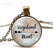 Vagabond Сердце ожерелье путешественник Цитата Vagabond цыганские украшения, Ретро стиль стеклянные ювелирные изделия аксессуары подарок для путе...