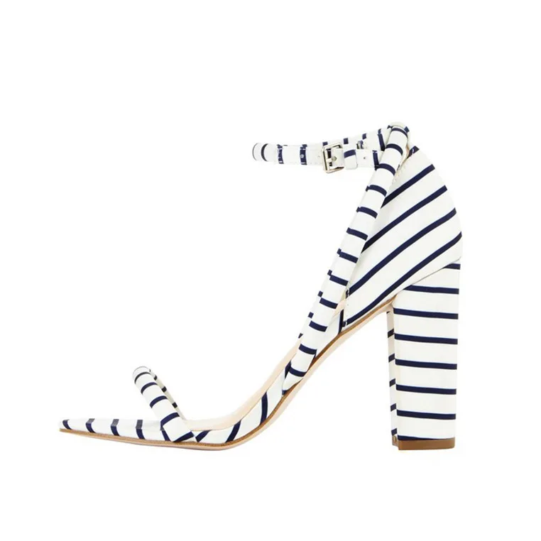

Moraima snc 2019 summer new style with high heels striped sexy fashion sandals Square Heel women's shoes