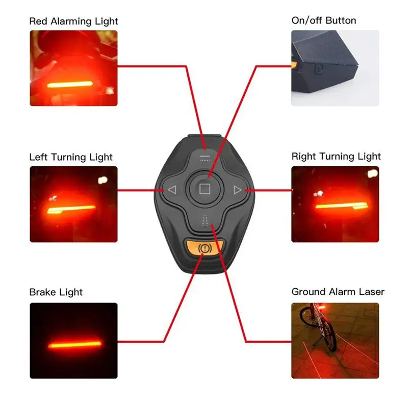 Excellent 1 Pc Bike Tail Light Rechargeable Remote Control Bicycle Cycling Projector Light Warning Lamp Turn Signals Back Flashlight 5