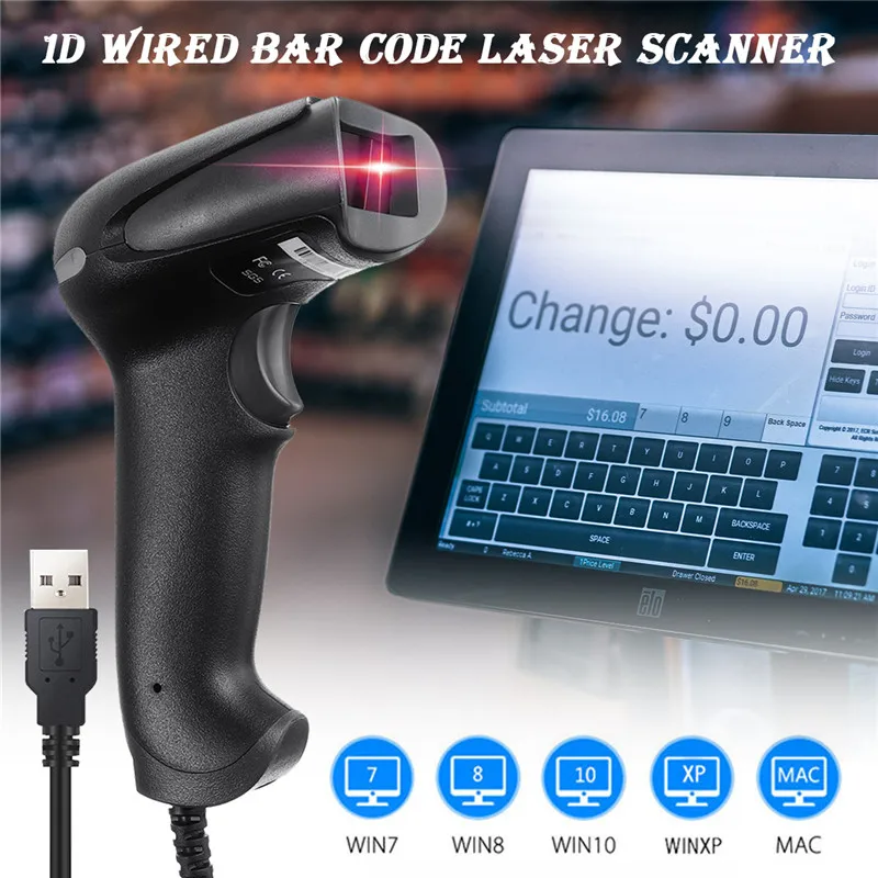 

S SKYEE Portable USB Handheld Wired Barcode Scanner 1D Bar Code Reader Laser Scan Barcode Scanner Black Handheld Scanner