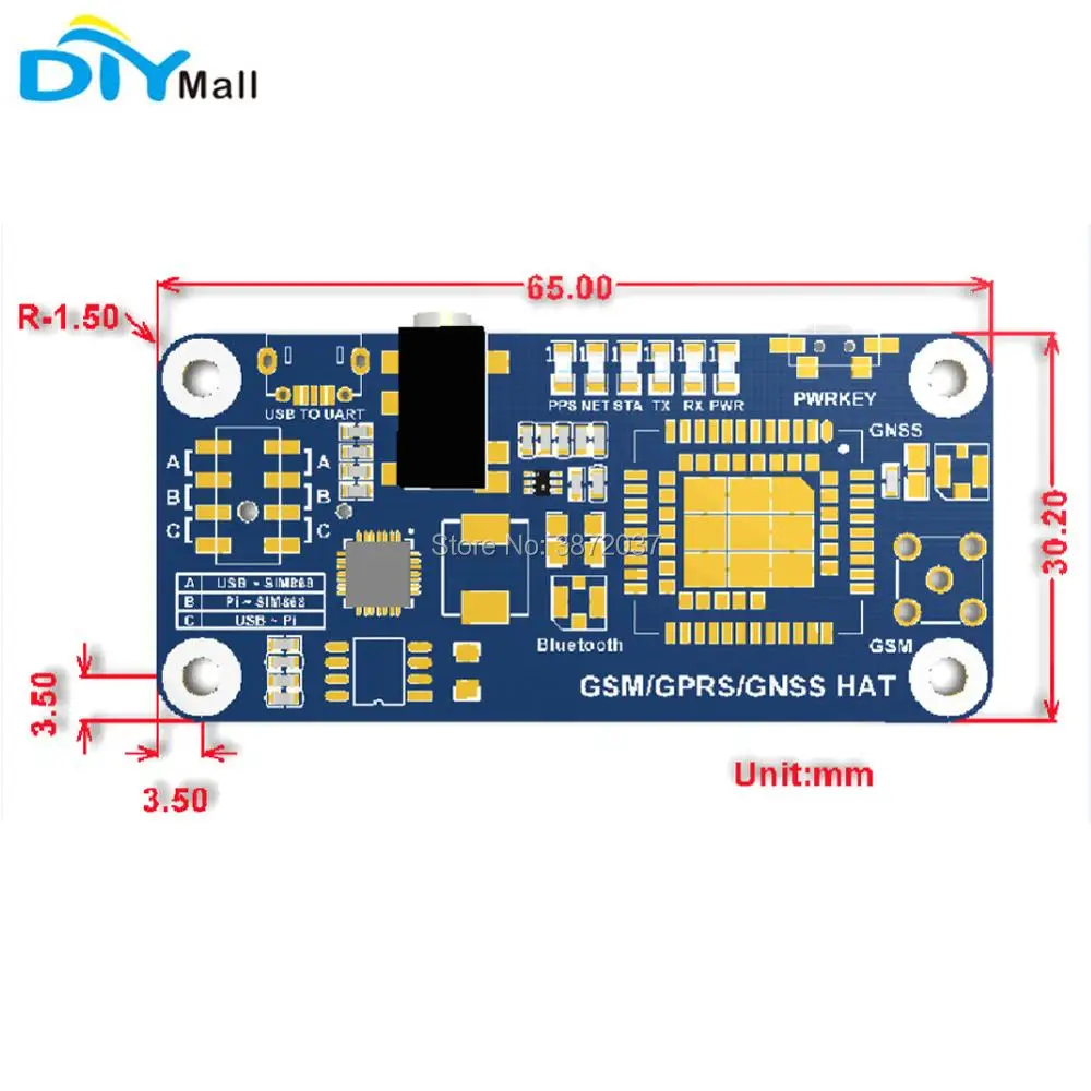 SIM868 модуль GSM GPRS gps GNSS Bluetooth 3,0 шляпа SMS Телефонный звонок для Raspberry Pi 2B/3B/Zero W