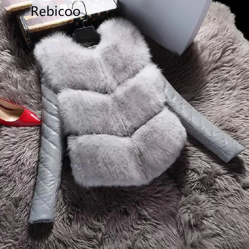 

Women Jackets Vest Fashion Autumn Winter Coat Warm Female Faux Fox Fur Vest High-Grade Slim Jacket Outerwear Black Gray