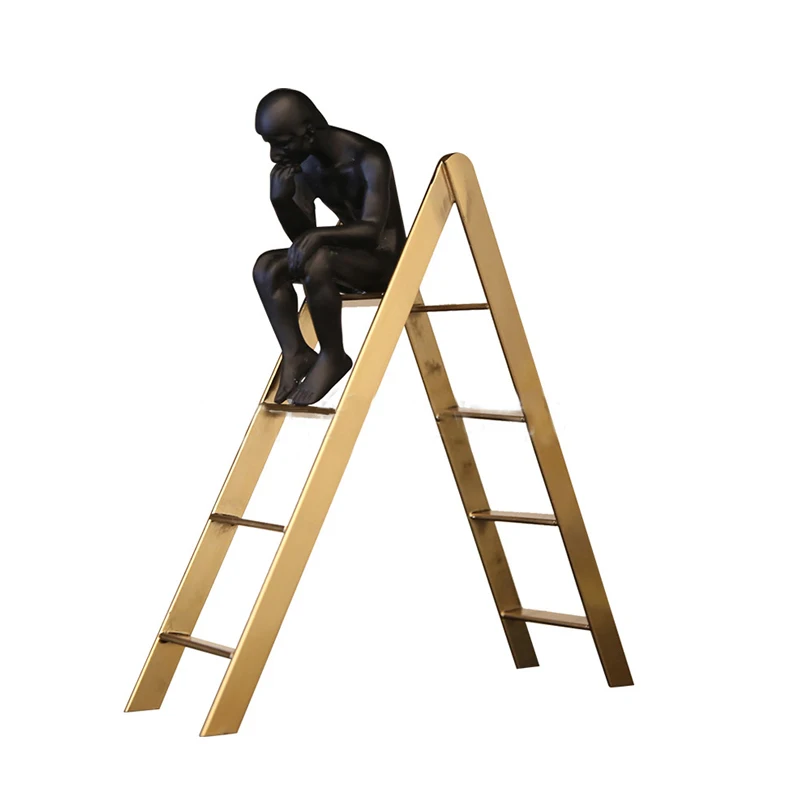

Auguste Rodin Thinker Sculpture Cute Thinker On The Stairs Window Display Bookshelf Classical Home Decoration Black Man Metal