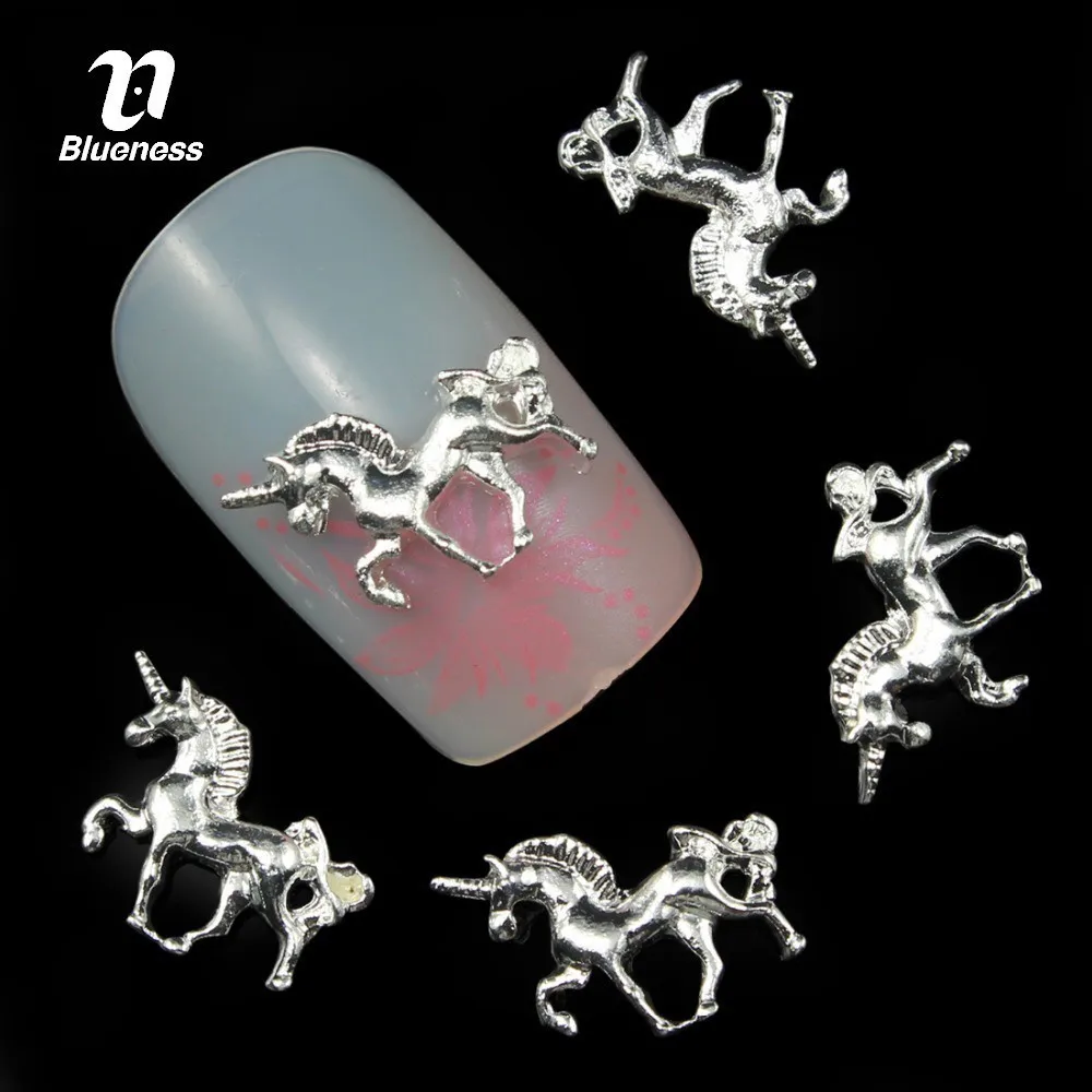 

Blueness 10pcs 3D Unicorn Nail Art Decorations Glitter Silver Alloy Nails Designs Jewelry Charms Metal Manicure Accessoires