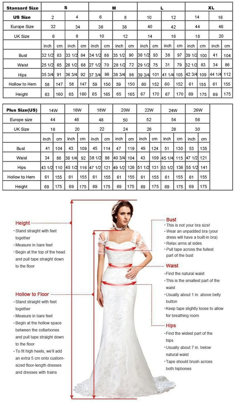 Wedding Dress Measurements Chart